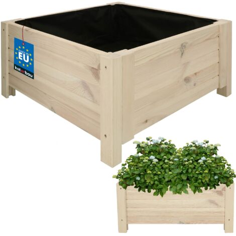 KOTARBAU® Jardinière Extérieur - Bois de Pin Imprégné - 60 x 60 x 30 cm - Blanc - Jardiniere sur Pieds - Bac à Fleurs Rectangulaire - Grande Capacité - avec Toile Anti-Mauvaises Herbes