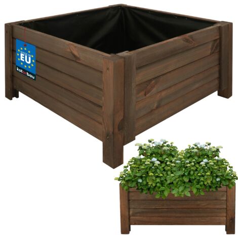 KOTARBAU® Jardinière Extérieur - Bois de Pin Imprégné - 60 x 60 x 30 cm - Brun  - Jardiniere sur Pieds - Bac à Fleurs Rectangulaire - Grande Capacité - avec Toile Anti-Mauvaises Herbes