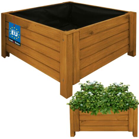 KOTARBAU® Jardinière Extérieur - Bois de Pin Imprégné - 60 x 60 x 30 cm - Chêne - Jardiniere sur Pieds - Bac à Fleurs Rectangulaire - Grande Capacité - avec Toile Anti-Mauvaises Herbes