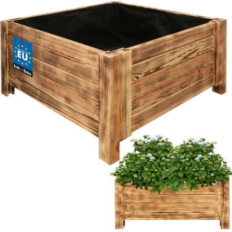 KOTARBAU® Jardinière Extérieur - Bois de Pin Imprégné - 60 x 60 x 30 cm - Rustique - jardiniere sur pieds - Bac à Fleurs Rectangulaire - Grande Capacité - avec Toile Anti-Mauvaises Herbes