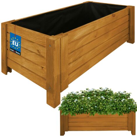 KOTARBAU® Jardinière Extérieur - Bois de Pin Imprégné - 79 x 39 x 30 cm - Chêne - Jardiniere sur Pieds - Bac à Fleurs Rectangulaire - Grande Capacité - avec Toile Anti-Mauvaises Herbes