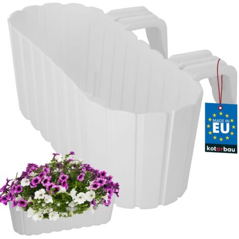 KOTARBAU® Jardinière Extérieur - Pot de Fleur - PVC - 40 x 15 x 15 cm - Blanc - Jardinière Balcon - Rectangulaire - Légère - avec Support pour Balconnière - Décorative