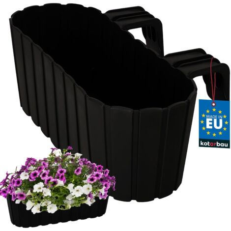 KOTARBAU® Jardinière Extérieur - Pot de Fleur - PVC - 40 x 15 x 15 cm - Gris - Jardinière Balcon - Rectangulaire - Légère - avec Support pour Balconnière - Décorative