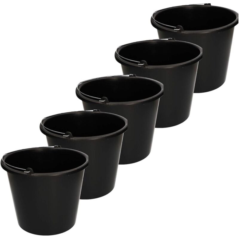 Kotarbau - Jeu de 5 Seaux de Construction 5l Seau à plâtre Seau à mortier Seau à Ciment Seau à Eau Seau de Jardin Seau en Plastique Noir