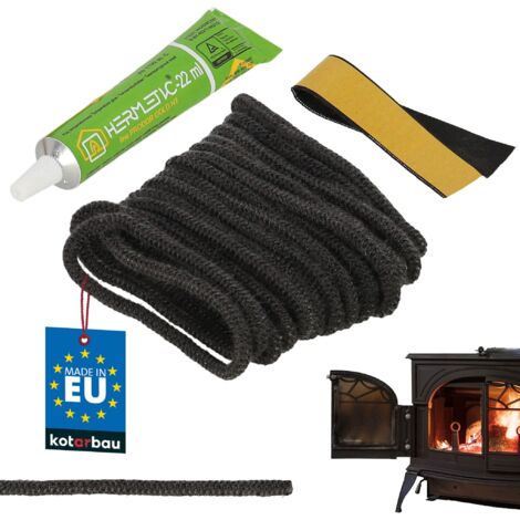 KOTARBAU® Joint Insert Cheminée - Fibre de Verre - ⌀ 4 mm - 2,5 m - avec Colle - Corde Haute Température - Kit De Réparation -  Joint Poele a Granule - Noir