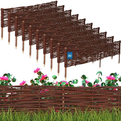 KOTARBAU® Lot de 10 Clôture Bois  - Bordure Jardin Extérieur - 120 x 20 cm - Bordure de Jardin en Osier à Planter - Marron - Cloture en Osier - Décoration Extérieure