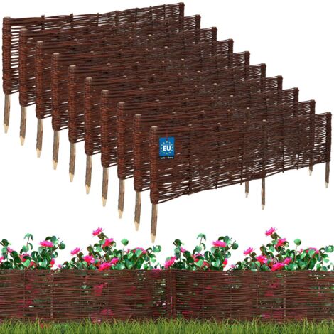KOTARBAU® Lot de 10 Clôture Bois  - Bordure Jardin Extérieur - 120 x 30 cm - Bordure de Jardin en Osier à Planter - Marron - Cloture en Osier - Décoration Extérieure