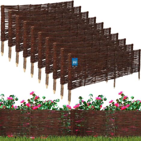 KOTARBAU® Lot de 10 Clôture Bois  - Bordure Jardin Extérieur - 120 x 40 cm - Bordure de Jardin en Osier à Planter - Marron - Cloture en Osier - Décoration Extérieure