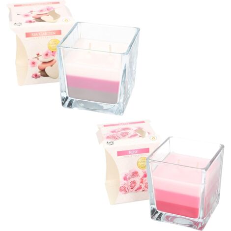 KOTARBAU Lot de 2 bougies parfumées à 2 mèches dans un verre - Trois couleurs - Idée cadeau - Aromathérapie - Durée de combustion jusqu'à 32 heures (spa jardin + rose)