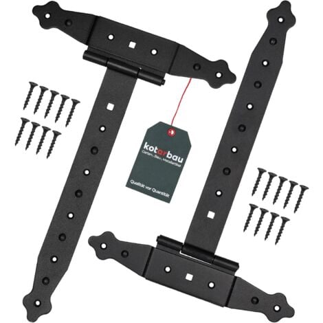 KOTARBAU® Lot de 2 Charnières - 300 mm - Revêtement en Poudre - Charnière Portail Bois en T Charnière Noir Charniere Porte Charniere Portail Exterieur Gond Portail Exterieur