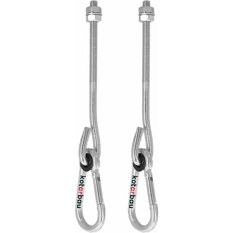 Kotarbau – Lot de 2 crochets de balançoire M10 – Acier galvanisé – Longueur 270 mm – Charge maximale 200 kg – Pour hamacs et équipements suspendus