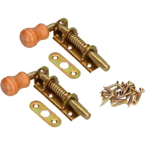 KOTARBAU Lot de 2 loquets à ressort 100 mm - Verrou de porte galvanisé inoxydable - Poignée en bois résistant aux intempéries - Avec ressort