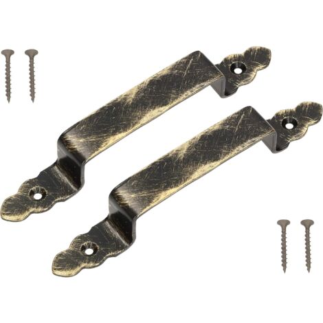 KOTARBAU Lot de 2 poignées de porte forgées 200 mm Noir + or vieilli Antique pour portes