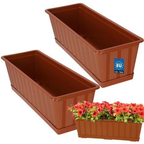 KOTARBAU® Lot de 2 Pot de Fleur Exterieur - Jardinières Exterieur - PVC - 50 x 18 x 14 cm - Terracotta - Jardinière Balcon - Rectangulaire - avec Soucoupe - Bac à Fleurs