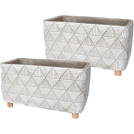 KOTARBAU Lot de 2 pots de fleurs en béton - 26 x 14 cm - Pour fleurs et plantes - Support en bois