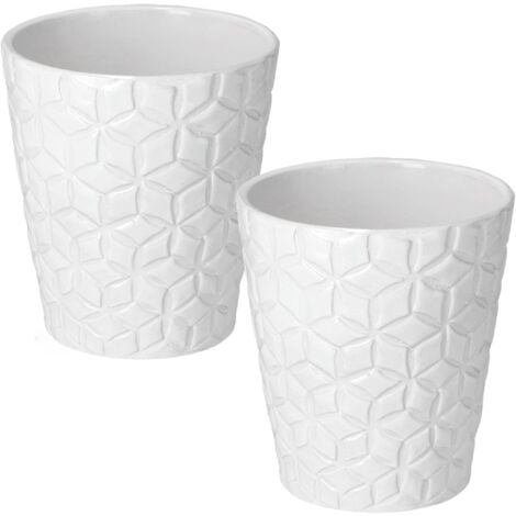 KOTARBAU Lot de 2 pots de fleurs en céramique pour orchidées Hauteur 150 mm Diamètre 120 mm Blanc Motif convexe