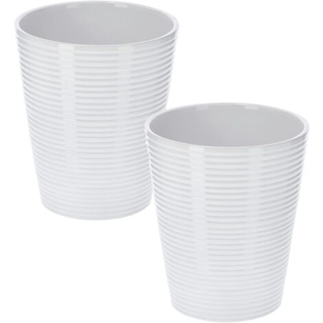 KOTARBAU Lot de 2 pots de fleurs en céramique pour orchidées - Hauteur : 150 mm - Diamètre : 120 mm - Rayures convexes blanches