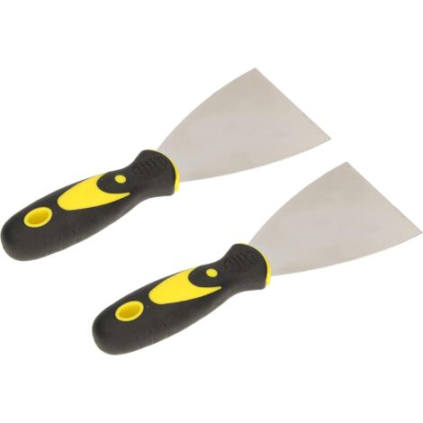 KOTARBAU Lot de 2 spatules de peintre en inox 80 mm Spatule de plâtrier Spatule universelle Grattoirs pour enlever Couteau à palette avec manche en caoutchouc