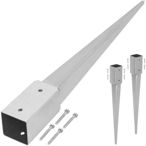 KOTARBAU®  Lot de 2 Support de Poteau Bois - Acier Galvanisé - 60 cm - Argent - 51 x 51 mm - Support Poteau à Enfoncer - pour Clôture et Pavillon - Résistant à la Corrosion