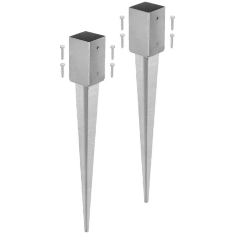 KOTARBAU®  Lot de 2 Support de Poteau Bois - Acier Galvanisé - 75 cm - Argent - 81 x 81 mm - Support Poteau à Enfoncer - pour Clôture et Pavillon - Résistant à la Corrosion