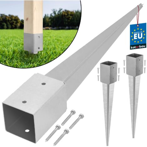 KOTARBAU®  Lot de 2 Support de Poteau Bois - Acier Galvanisé - 75 cm - Argent - 91 x 91 mm - Support Poteau à Enfoncer - pour Clôture et Pavillon - Résistant à la Corrosion