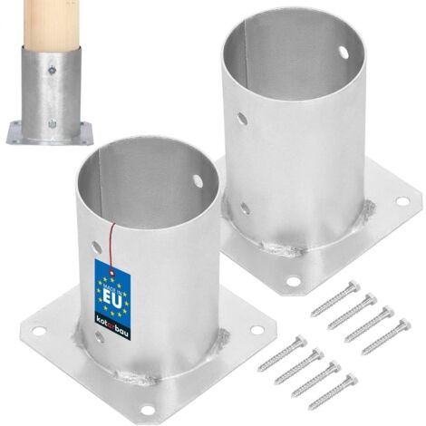 KOTARBAU® Lot de 2 Support Poteau Bois - à Visser - Acier Galvanisé -  Ø 100 mm - Argent - Pied de Poteau - Fixation Robuste - Résistant à la Corrosion