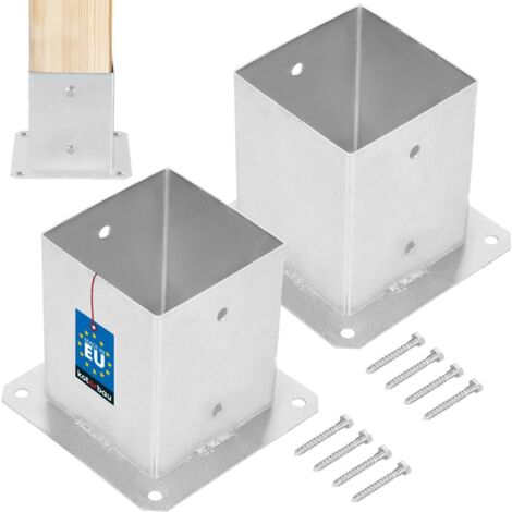 KOTARBAU® Lot de 2 Support Poteau Bois - à Visser - Acier Galvanisé - 120 x 120 mm - Argent - Pied de Poteau - Fixation Robuste - Résistant à la Corrosion