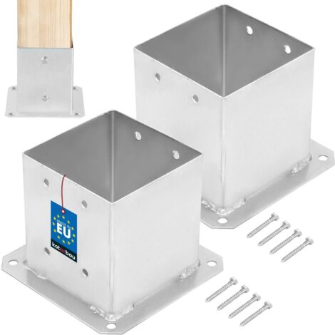 KOTARBAU® Lot de 2 Support Poteau Bois - à Visser - Acier Galvanisé - 140 x 140 mm - Argent - Pied de Poteau - Fixation Robuste - Résistant à la Corrosion