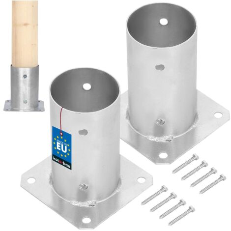 KOTARBAU® Lot de 2 Support Poteau Bois - à Visser - Acier Galvanisé - Ø 80 mm - Argent - Pied de Poteau - Fixation Robuste - Résistant à la Corrosion