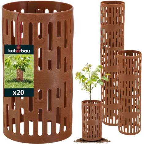 KOTARBAU® Lot de 20 Protection Tronc D'Arbre - ⌀ 10,5 cm - Plastique - 20 cm - Brun - Protection Arbre Fruitier - Gaine Protection Arbre - Empilable et Modulable