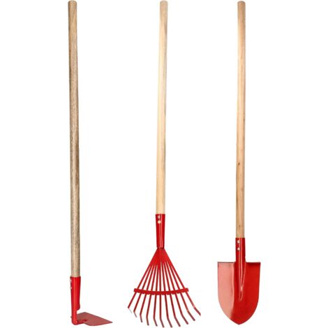 KOTARBAU Lot de 3 outils de jardinage composés d'un râteau, d'une bêche, d'un crochet, d'un jouet pour enfants.
