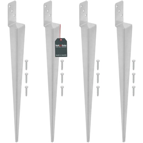 KOTARBAU® Lot de 4 Pièces Support Poteau Bois - Pied de Poteau - 600 mm - Acier Galvanisé - 60 x 110 mm - Argent - pour Clôtures - Pavillons - Pergolas - Résistant à la Corrosion