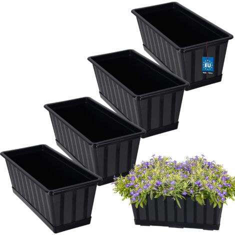 KOTARBAU® Lot de 4 Pot de Fleur Exterieur - Jardinières Exterieur - PVC - 40 x 18 x 14 cm - Anthracite - Jardinière Balcon - Rectangulaire - avec Soucoupe - Bac à Fleurs