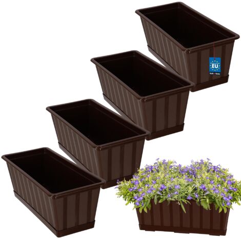 KOTARBAU® Lot de 4 Pot de Fleur Exterieur - Jardinières Exterieur - PVC - 40 x 18 x 14 cm - Brun - Jardinière Balcon - Rectangulaire - avec Soucoupe - Bac à Fleurs
