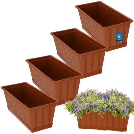 KOTARBAU® Lot de 4 Pot de Fleur Exterieur - Jardinières Exterieur - PVC - 40 x 18 x 14 cm - Terracotta - Jardinière Balcon - Rectangulaire - avec Soucoupe - Bac à Fleurs