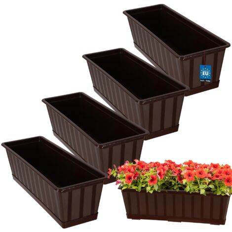 KOTARBAU® Lot de 4 Pot de Fleur Exterieur - Jardinières Exterieur - PVC - 50 x 18 x 14 cm - Brun - Jardinière Balcon - Rectangulaire - avec Soucoupe - Bac à Fleurs