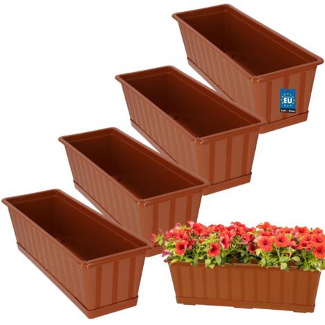 KOTARBAU® Lot de 4 Pot de Fleur Exterieur - Jardinières Exterieur - PVC - 50 x 18 x 14 cm - Terracotta - Jardinière Balcon - Rectangulaire - avec Soucoupe - Bac à Fleurs