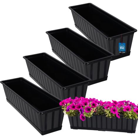 KOTARBAU® Lot de 4 Pot de Fleur Exterieur - Jardinières Exterieur - PVC - 60 x 18 x 14 cm - Anthracite - Jardinière Balcon - Rectangulaire - avec Soucoupe - Bac à Fleurs