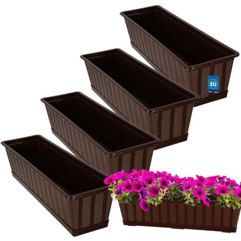 KOTARBAU® Lot de 4 Pot de Fleur Exterieur - Jardinières Exterieur - PVC - 60 x 18 x 14 cm - Brun - Jardinière Balcon - Rectangulaire - avec Soucoupe - Bac à Fleurs