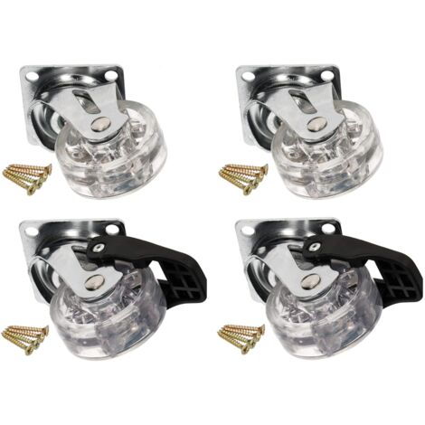 KOTARBAU Lot de 4 roulettes (2 avec frein) Transparent Ø 50 mm Pour tous les types de sols Roulettes pivotantes en caoutchouc Roulettes de transport pour canapés