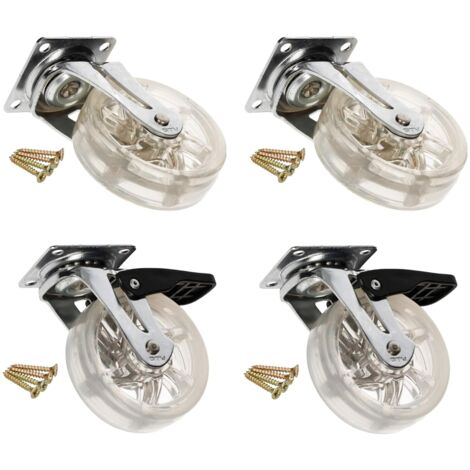 KOTARBAU Lot de 4 roulettes (2 avec frein) transparentes pour meubles Ø 75 mm pour tous types de sols