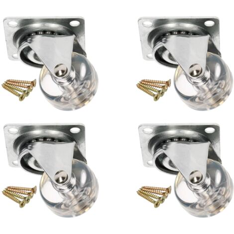 KOTARBAU Lot de 4 roulettes de meuble transparentes Ø 35 mm Pour tous les types de sols Roulettes pivotantes en caoutchouc Roulettes de transport Pour canapés coulissantes