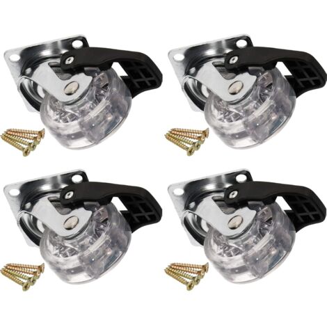 KOTARBAU Lot de 4 roulettes de meuble transparentes Ø 50 mm avec frein pour tous les types de sols Roulettes pivotantes en caoutchouc Roulettes de transport Pour Sofar/Caisse à outils