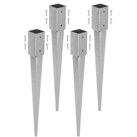 KOTARBAU®  Lot de 4 Support de Poteau Bois - Acier Galvanisé - 60 cm - Argent - 51 x 51 mm - Support Poteau à Enfoncer - pour Clôture et Pavillon - Résistant à la Corrosion