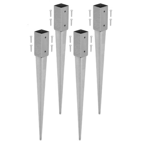 KOTARBAU®  Lot de 4 Support de Poteau Bois - Acier Galvanisé - 75 cm - Argent - 61 x 61 mm - Support Poteau à Enfoncer - pour Clôture et Pavillon - Résistant à la Corrosion