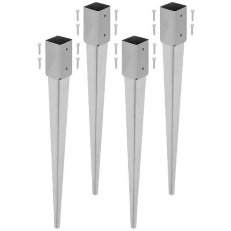 KOTARBAU®  Lot de 4 Support de Poteau Bois - Acier Galvanisé - 75 cm - Argent - 71 x 71 mm - Support Poteau à Enfoncer - pour Clôture et Pavillon - Résistant à la Corrosion