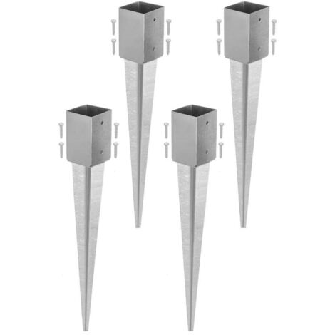 KOTARBAU®  Lot de 4 Support de Poteau Bois - Acier Galvanisé - 75 cm - Argent - 91 x 91 mm - Support Poteau à Enfoncer - pour Clôture et Pavillon - Résistant à la Corrosion