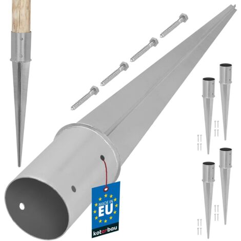 KOTARBAU® Lot de 4 Support Poteau Bois - ⌀ 100 mm - Support Poteau à Enfoncer - Acier Galvanisé - Argent - Pour Poteaux Bois Rond - Résistant à La Corrosion
