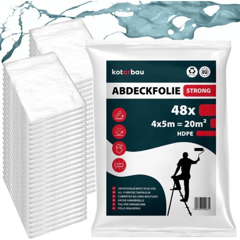 KOTARBAU® Lot De 48 Malerfolie - Bâche Protection Peinture - Polyéthylène Recyclé - 4 x 5 m - Transparent - Bâche Peinture de Protection Sol - Bâche Plastique Protection - Robuste Réutilisable