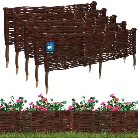 KOTARBAU® Lot de 5 Clôture Bois  - Bordure Jardin Extérieur - 100 x 30 cm - Bordure de Jardin en Osier à Planter - Marron - Cloture en Osier - Décoration Extérieure